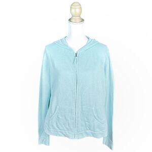 Gap Y2K Knit Cotton / Linen Blend Sweater Hoodie - Sky Blue - L